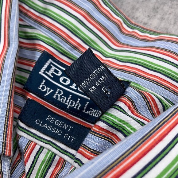 Polo Ralph Lauren Shirt Men 17.5 XLarge Red Green Stripe Regent Classic Fit - Picture 4 of 10